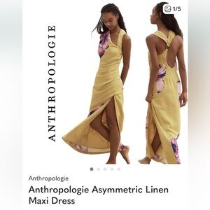 Anthropologie Asymmetric Linen Maxi Dress